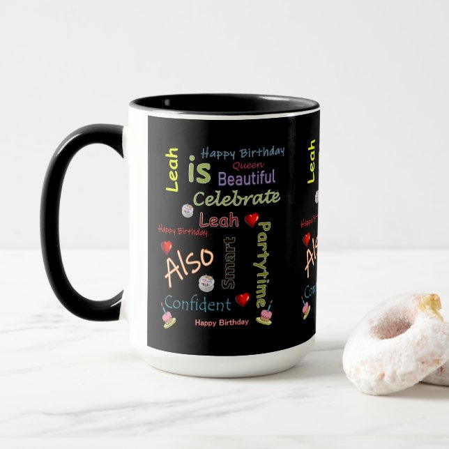 Mug Joyeux Anniversaire Leah (Avec donut)