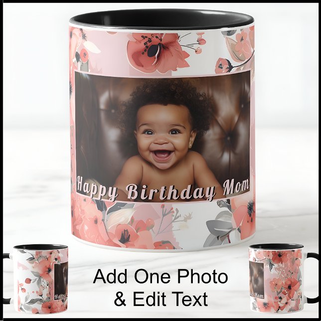 Mug Joyeux anniversaire maman maman Photo mignonne ros (Créateur téléchargé)