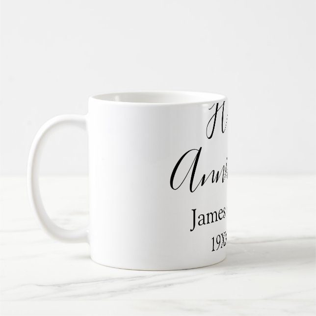 Mug Joyeux anniversaire mariage nom date année simple  (Gauche)