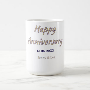 Mug joyeux anniversaire marron gris nom date couple mo