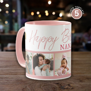 Mug Joyeux Anniversaire Nana 5 Collage Photo Rose