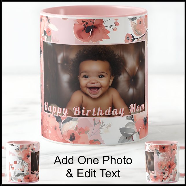 Mug Joyeux Anniversaire Nouvelle Maman Photo Cute Rose (Créateur téléchargé)