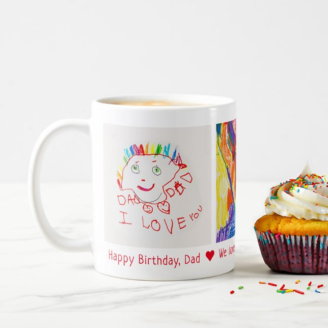 Mug Joyeux anniversaire Papa 3 Photo Custom Kid's Art (Créateur téléchargé)
