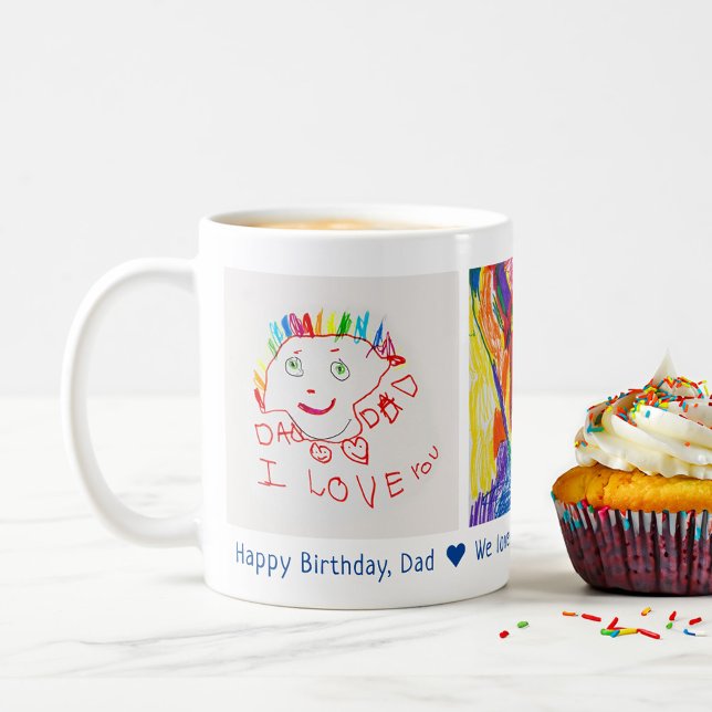Mug Joyeux anniversaire Papa 3 Photo Custom Kid's Art (Créateur téléchargé)