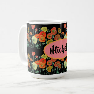 Mug Joyeux anniversaire Pavot floral Orange dames Nom