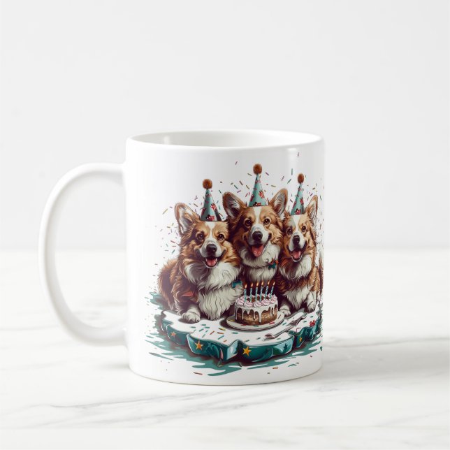 Mug Joyeux Anniversaire Pembroke Welsh Corgi Chiens (Gauche)