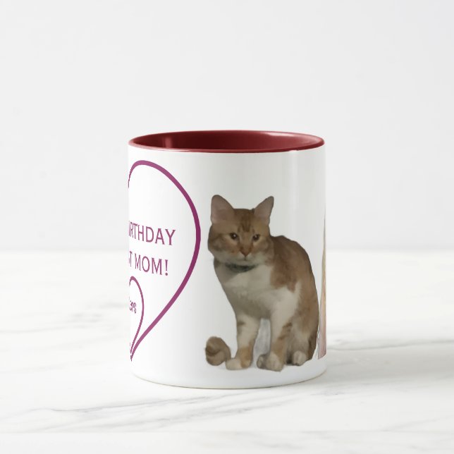 Mug Joyeux Anniversaire Photos de Chat Maman et Cœur (Centre)