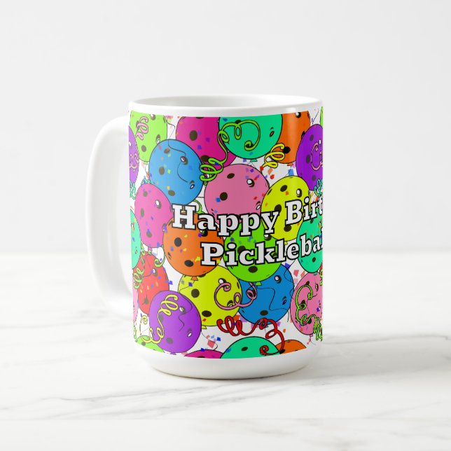 Mug Joyeux Anniversaire Pickleball Ballons Confetti Bl (Devant gauche)