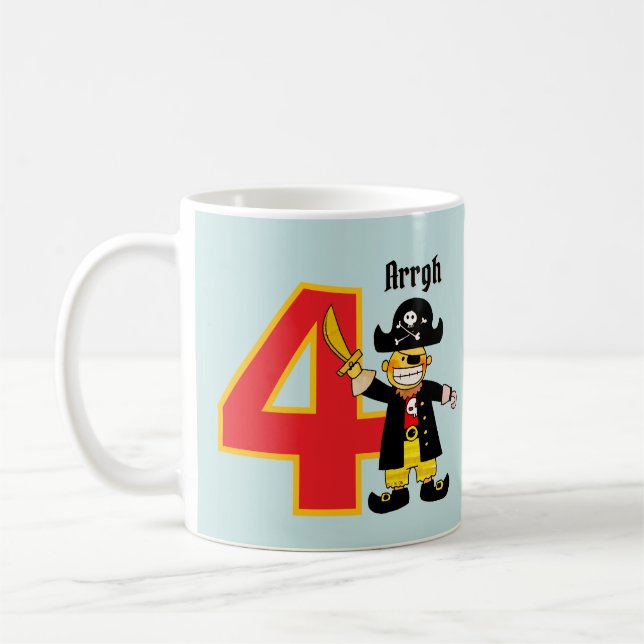 Mug Joyeux Anniversaire Pirate Mignon Garçon 4 Ans (Gauche)