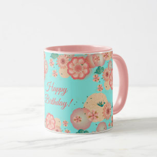 Mug Joyeux Anniversaire Printemps Fleurs de Pêche Moti