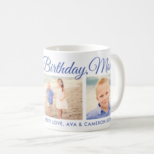 Mug Joyeux Anniversaire Script Collage de Photos (Devant droit)