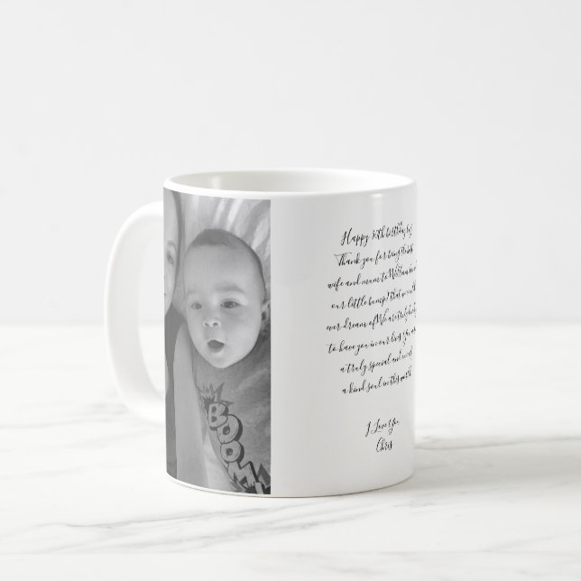 Mug Joyeux Anniversaire Script Photo Bébé maman Cadeau (Devant gauche)