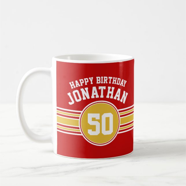 Mug Joyeux Anniversaire Sports Stripes avec Age Gold R (Gauche)