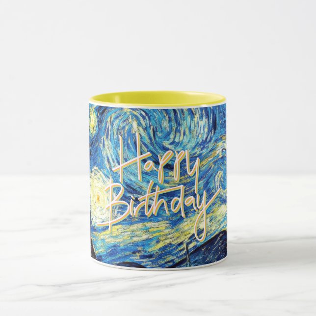 Mug Joyeux anniversaire, Starry Night art, (Centre)