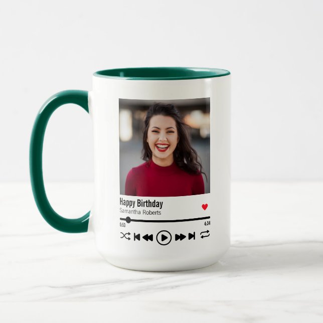 Mug Joyeux anniversaire tendance Nom personnalisé Phot (Gauche)