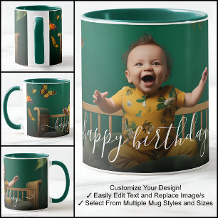 Mug Joyeux Anniversaire Texte de Modèle de Photo Magni