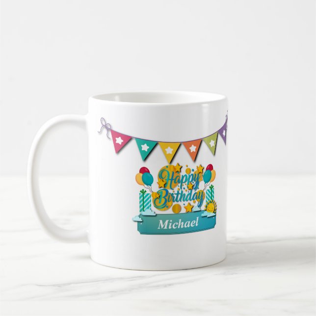 Mug Joyeux Anniversaire Train Avec Vœux Animaux Mignon (Gauche)