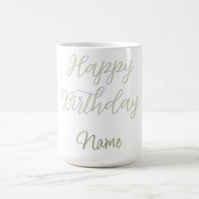 Mug Joyeux anniversaire vert pastel gris nom date mode (Centre)
