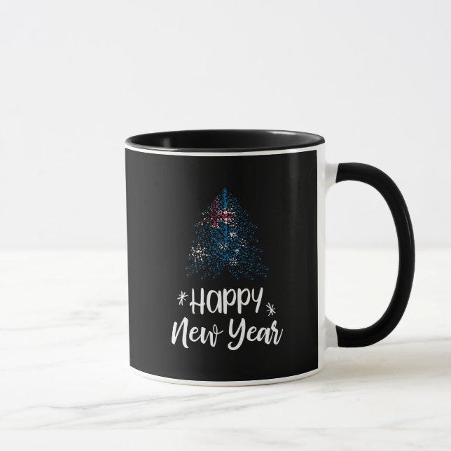 Mug Joyeux arbre de Noël du Nouvel An avec drapeau aus (Droite)