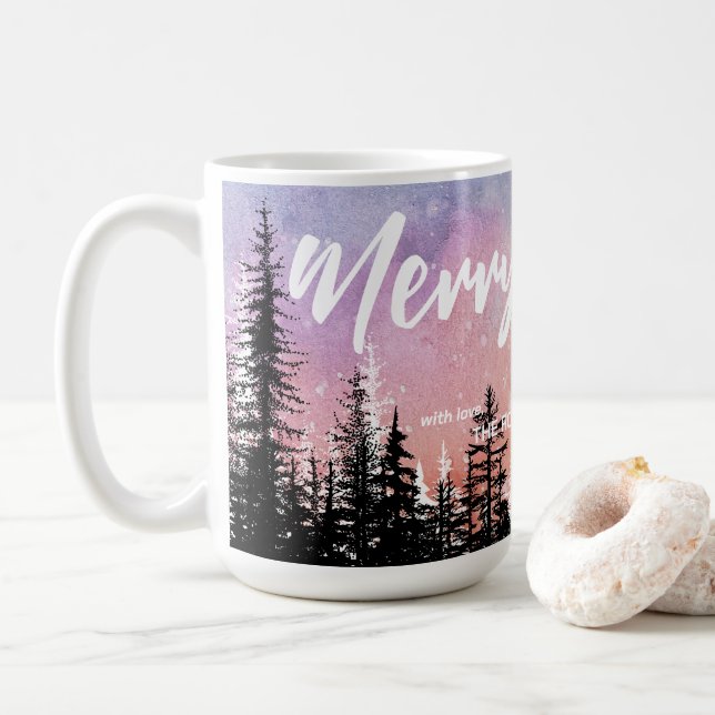 Mug Joyeux arbre de Noël Forêt de script de nuit (Avec donut)