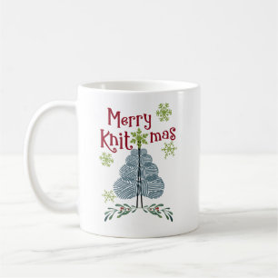 Mug Joyeux arbre et flocons de neige de fil de Knitmas