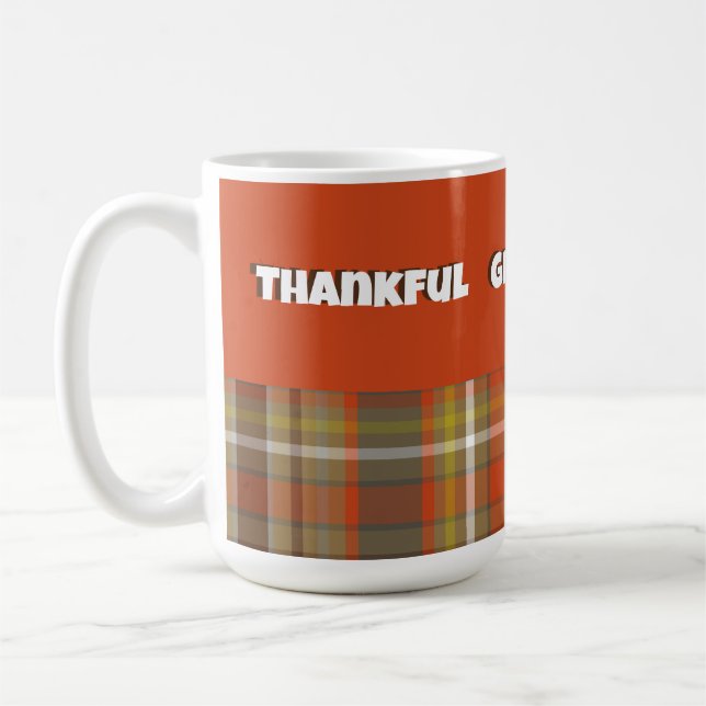 Mug Joyeux Automne Plaid Brown Orange Grey Or Blanc (Gauche)