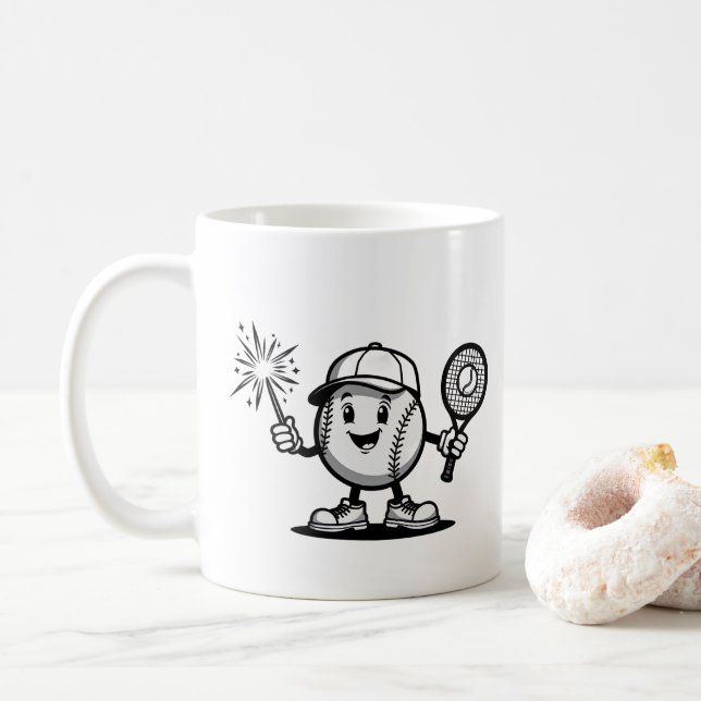 Mug Joyeux baseball avec Sparkler et Racket (Avec donut)