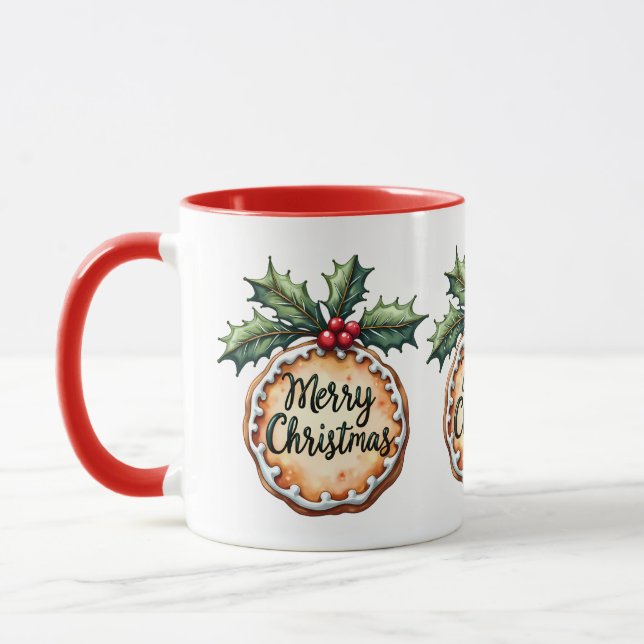 Mug Joyeux biscuit de Noël avec baies Holly (Gauche)