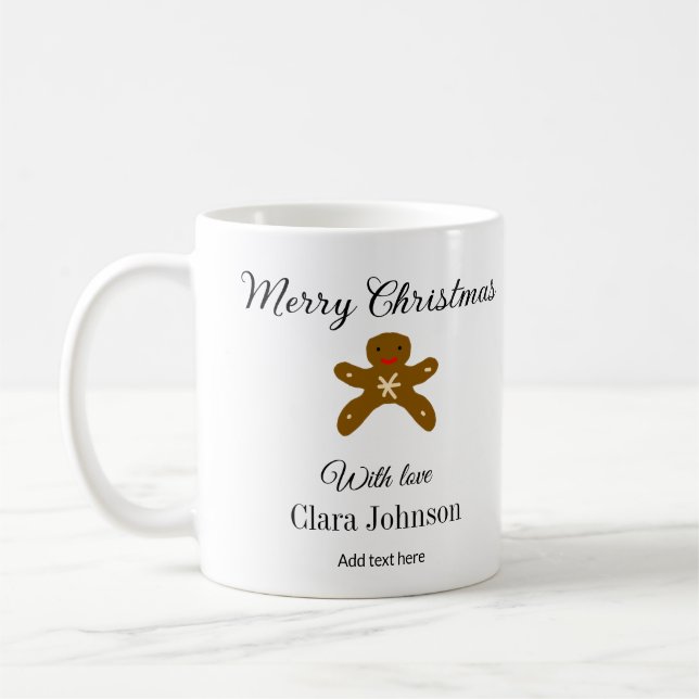 Mug Joyeux biscuits marron de Noël ajouter un nom avec (Gauche)