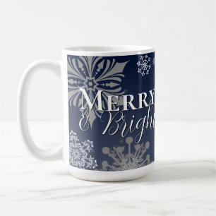 Mug Joyeux bleu et flèches de neige brillantes Noël