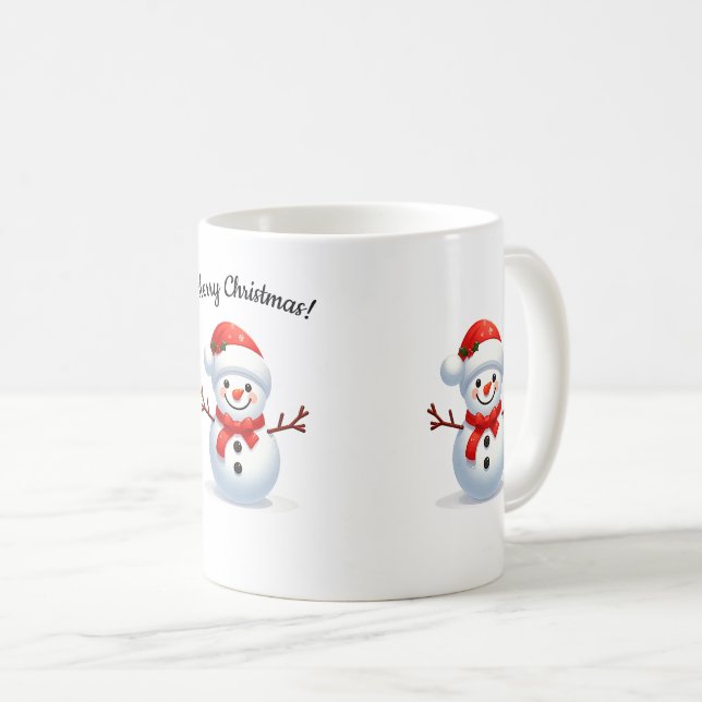 Mug Joyeux bonhomme de neige avec casquette de Noël ro (Devant droit)