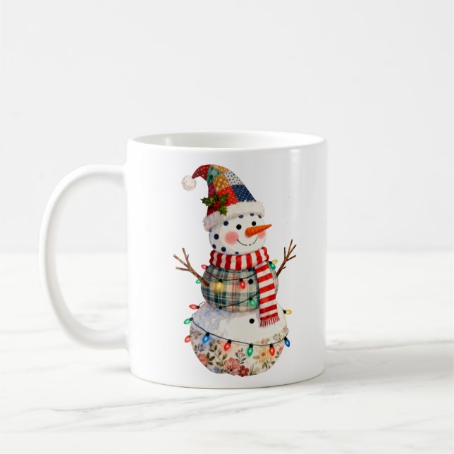 Mug Joyeux Bonhomme de Neige Patchwork Éclairage de No (Gauche)