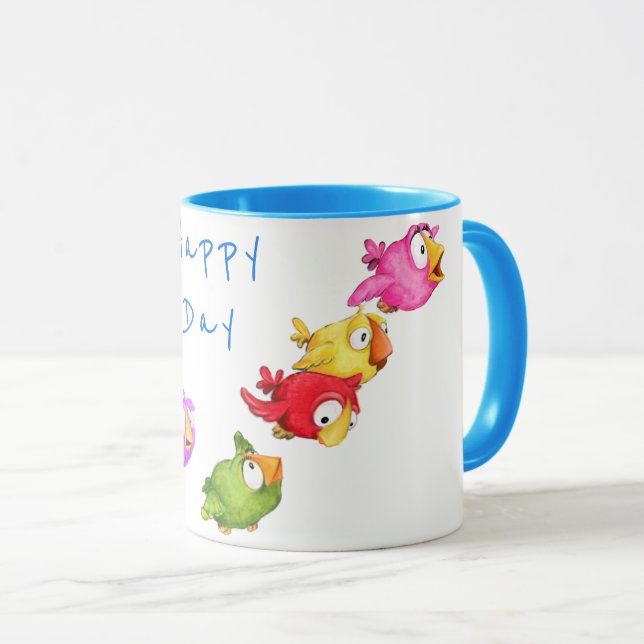 Mug Joyeux boug d'oiseaux volant - Texte personnalisé (Devant droit)