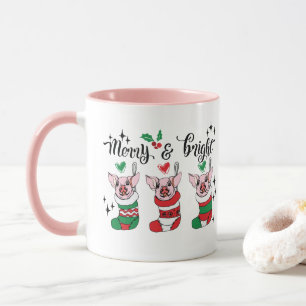 Mug Joyeux Bright ajouter monogramme porc Noël