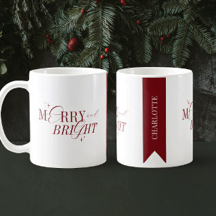 Mug Joyeux & Bright Red & White Nom personnalisé Noël