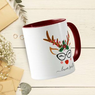 Mug Joyeux cadeau de Noël Cute Reindeer Visages vert