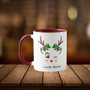 Mug Joyeux cadeau de Noël mignonne cerf face à Maroon 