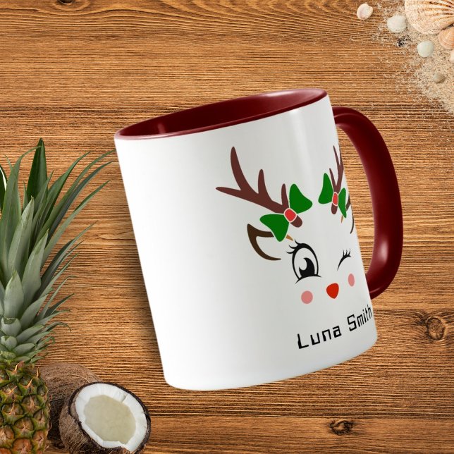 Mug Joyeux cadeau de Noël mignonne cerf face à Maroon  (Créateur téléchargé)