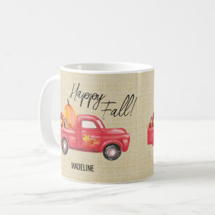 Mug Joyeux Camion Rouge de l'Automne Nom Citrouilles