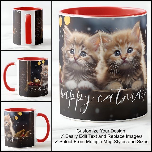 Mug Joyeux Catmas Chat Beau Modèle de Texte Photo (Créateur téléchargé)