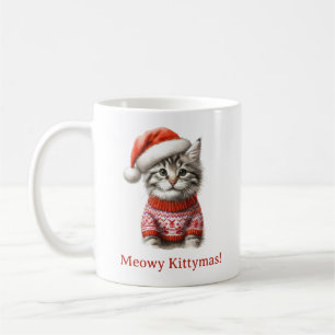 Mug Joyeux Catmas Cute Tabby Kitten Père Noël Noël