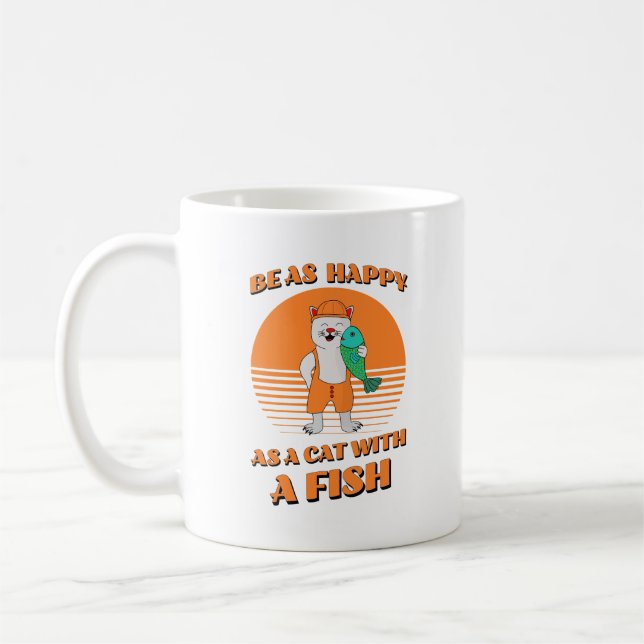 Mug Joyeux chat avec du poisson. Pêcheur de chats. Drô (Gauche)