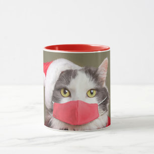 Mug Joyeux chat de Noël à Santa Hat et Masque Visage