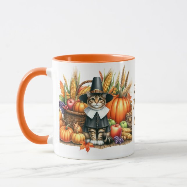 Mug Joyeux chat pèlerin de Thanksgiving  (Gauche)
