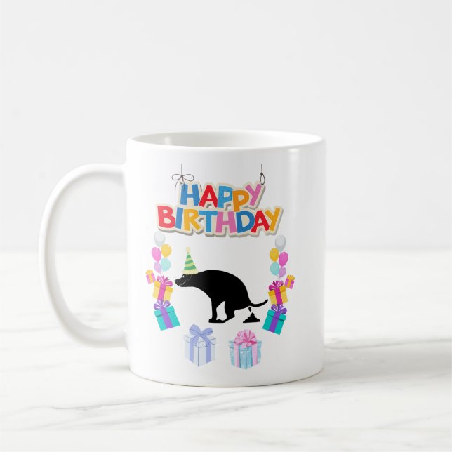 Mug Joyeux chien de balai d'anniversaire (Gauche)