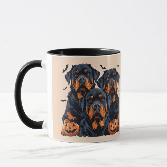 Mug Joyeux chien Rottweiler Halloween Jack-o'-lantern (Gauche)
