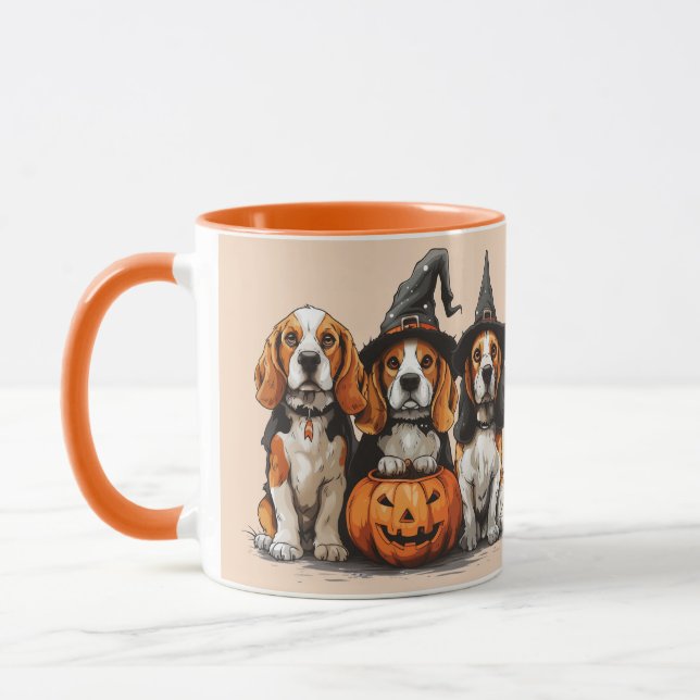 Mug Joyeux Chiens Beagles d'Halloween Jack-o'-lantern (Gauche)