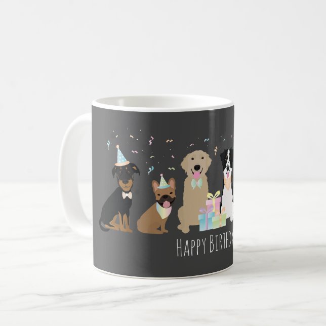 Mug Joyeux Chiens de fête d'anniversaire (Devant gauche)
