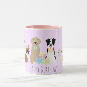 Mug Joyeux Chiens de fête d'anniversaire pourpre