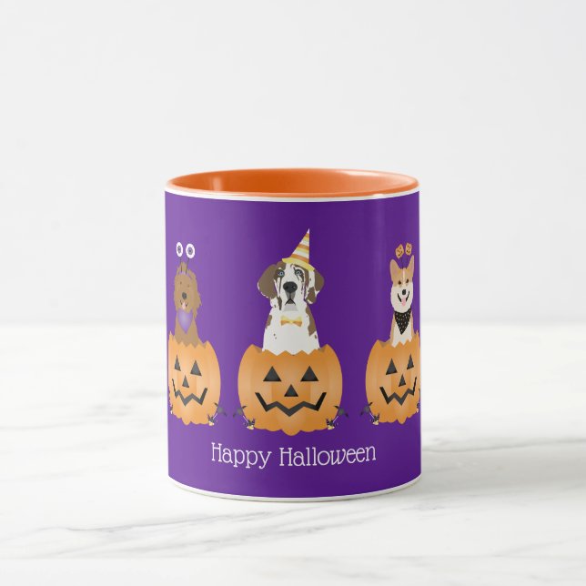 Mug Joyeux Chiens D'Halloween En Citrouille (Centre)